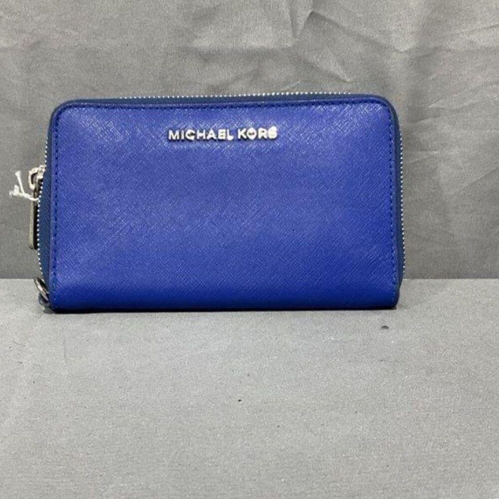 Michael Kors Jet Set Travel Medium Zip Around Saffiano Leather Wallet Royal Blue